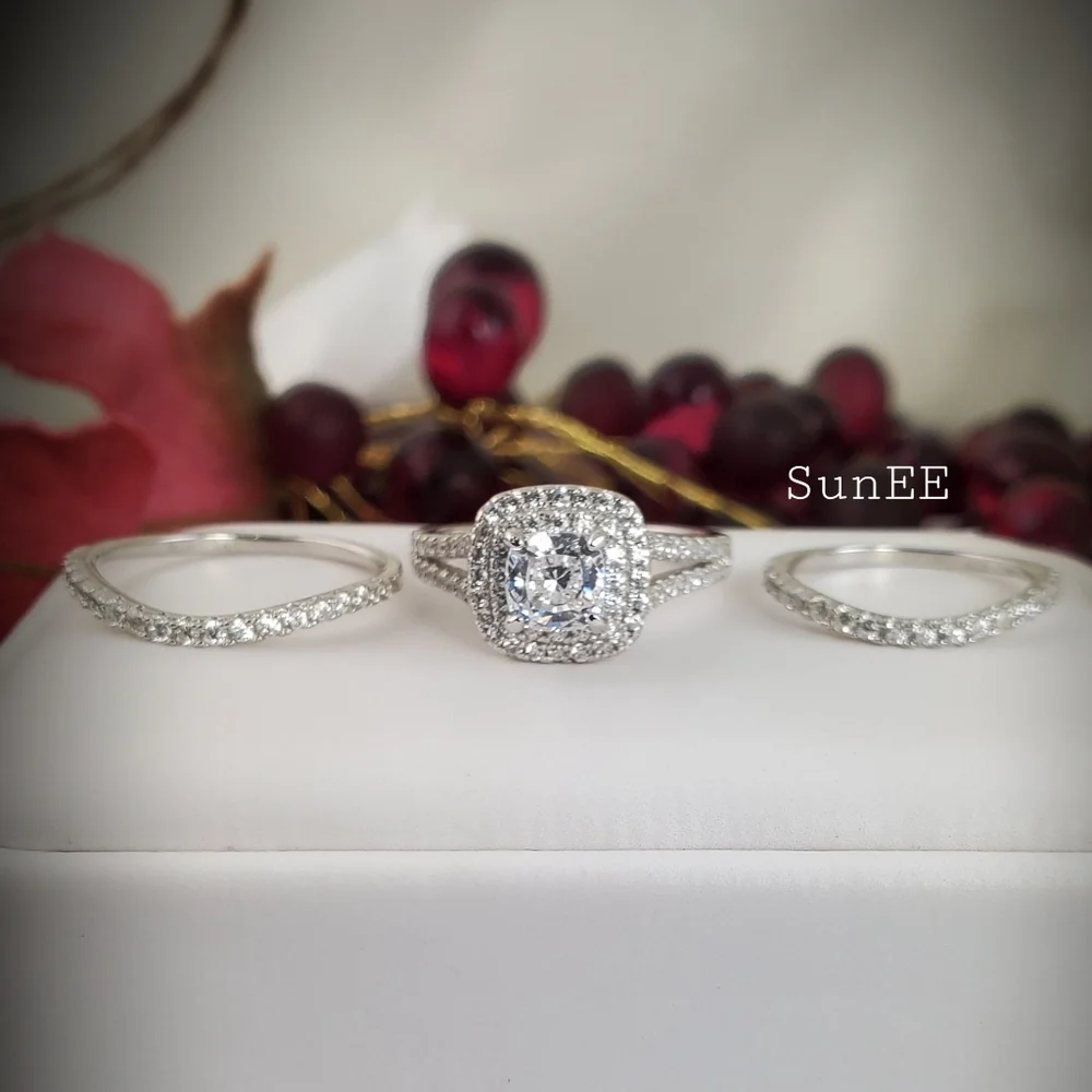 NEW 925 STERLING SILVER WOMENS WEDDING ENGAGEMENT DIAMOND SET RING
